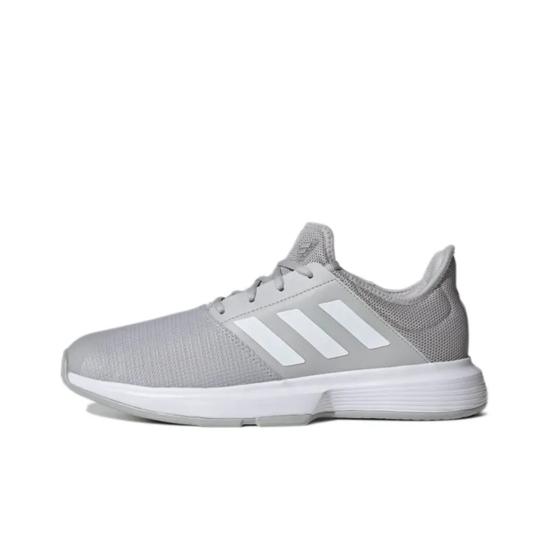 Adidas GameCourt Tennis Breathable Low Top Tennis Shoes Men's Gray White-0