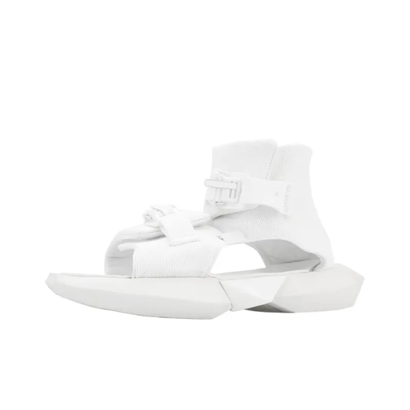 NORVINCY Mid Top Hook and Loop Beach Casual Slippers Solid Color Versatile Fashion Beach Sandals Unisex White-1