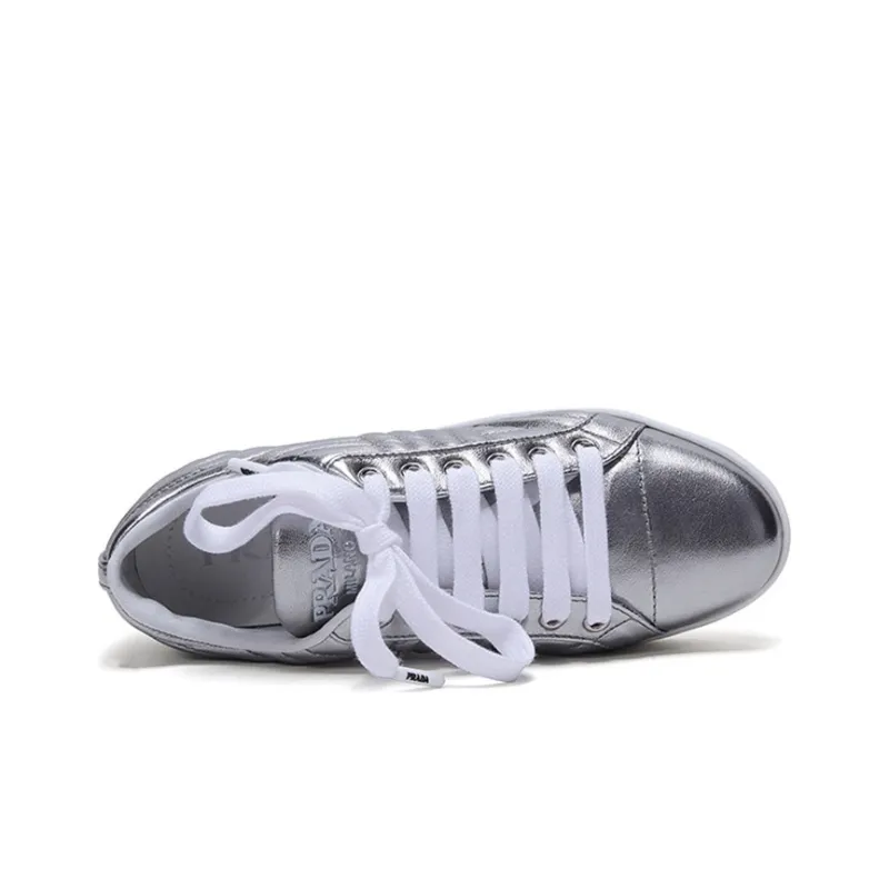 PRADA Leather Sneakers 'Silver' Women's-4