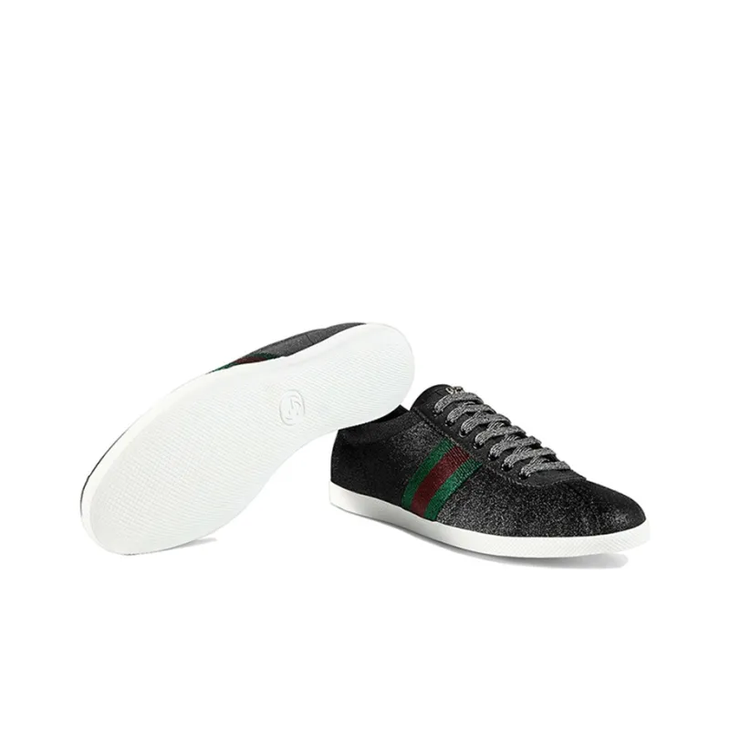 GUCCI Glitter Web Stud Low 'Black'-4