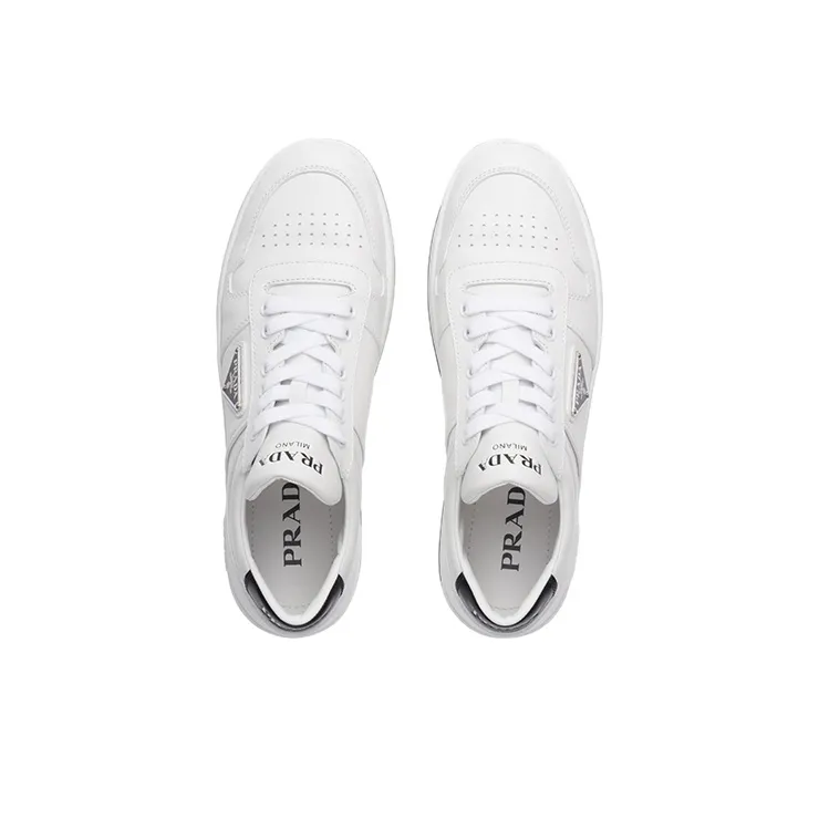 PRADA Downtown Perforated Leather Sneakers 'White Black' Women's-4