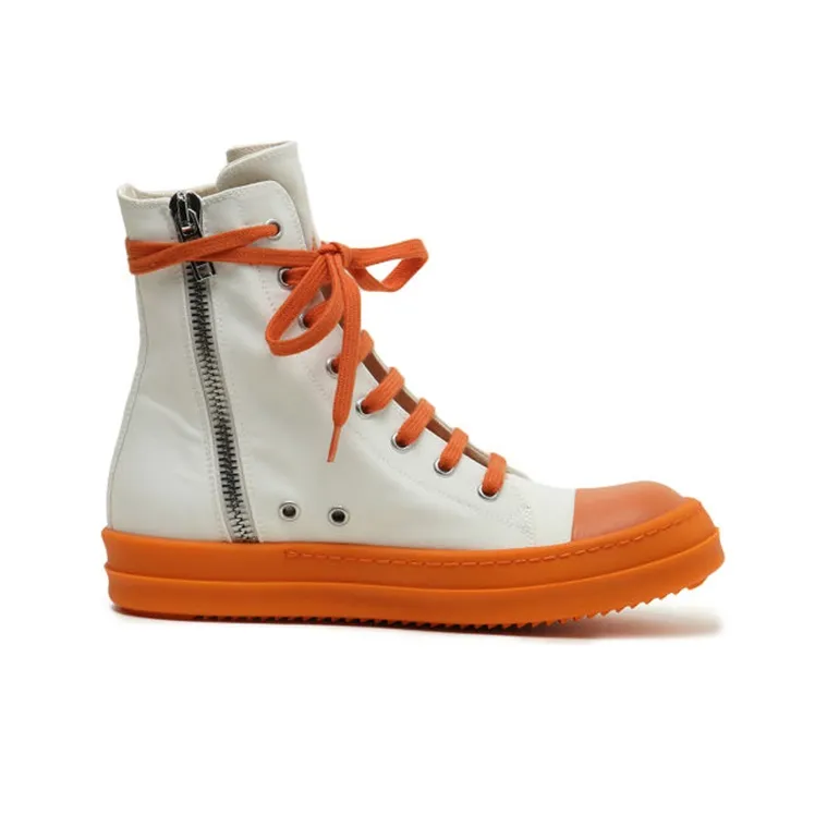 Rick Owens DRKSHDW Bauhaus High Top Stylish Skateboarding Shoes Women's White Orange-1
