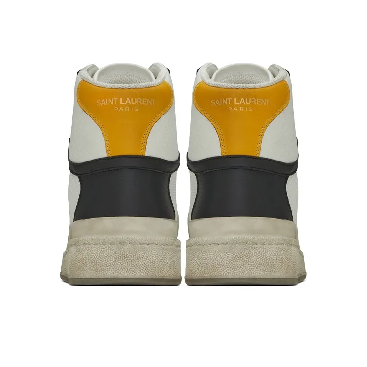 SAINT LAURENT SL 24 Mid Distressed Optic White Black Yellow-4