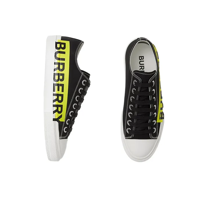 Burberry Low Top Stylish Skateboarding Shoes Women's Black Yellow-2