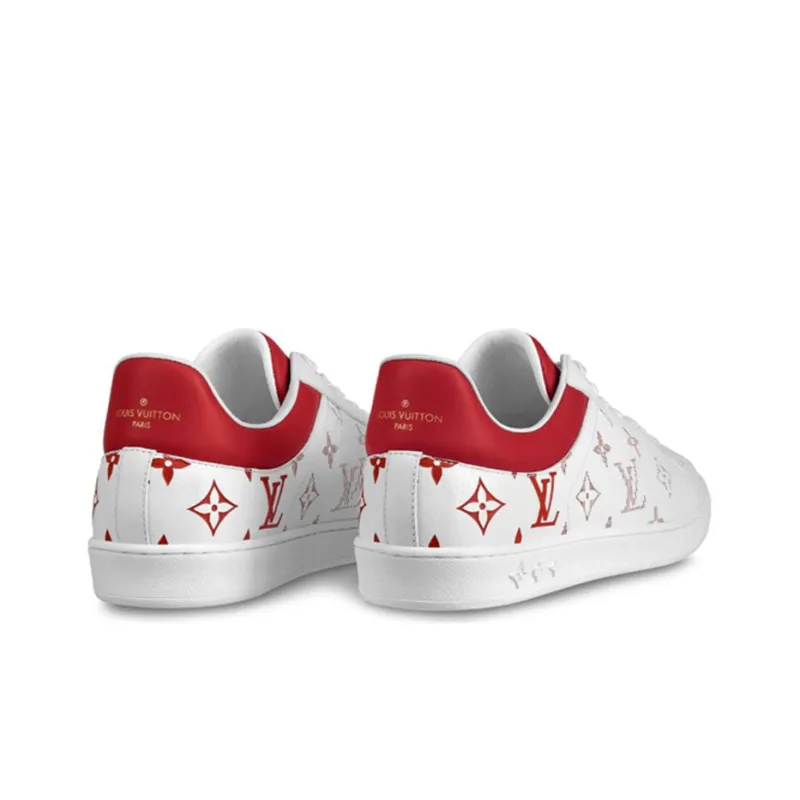LOUIS VUITTON Luxembourg Monogram Low Top Stylish Skateboarding Shoes Men's White Red-3