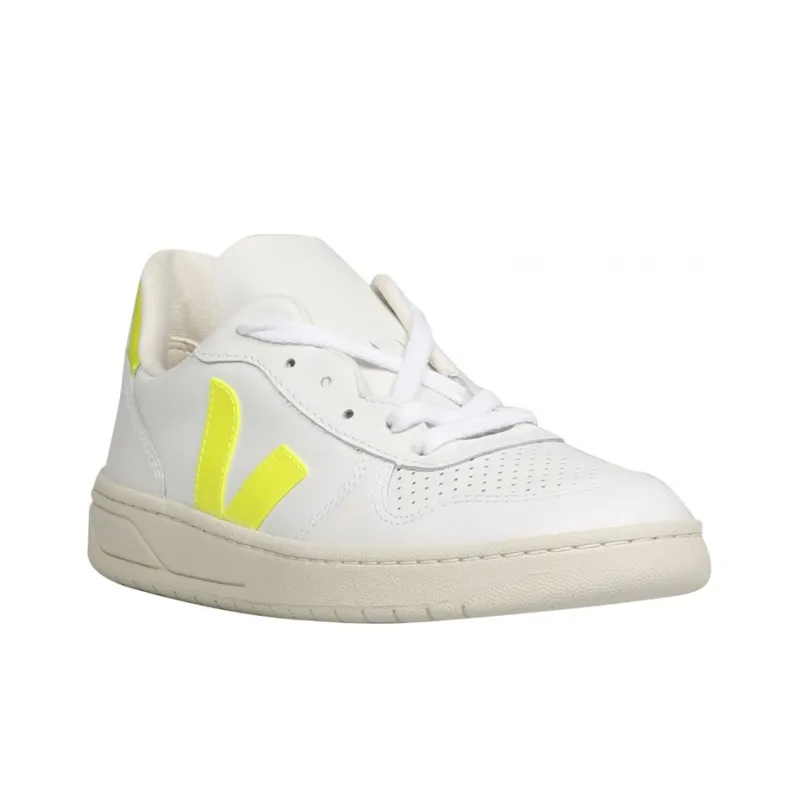 VEJA V 10 Leather 'White Jaune Fluo'-2