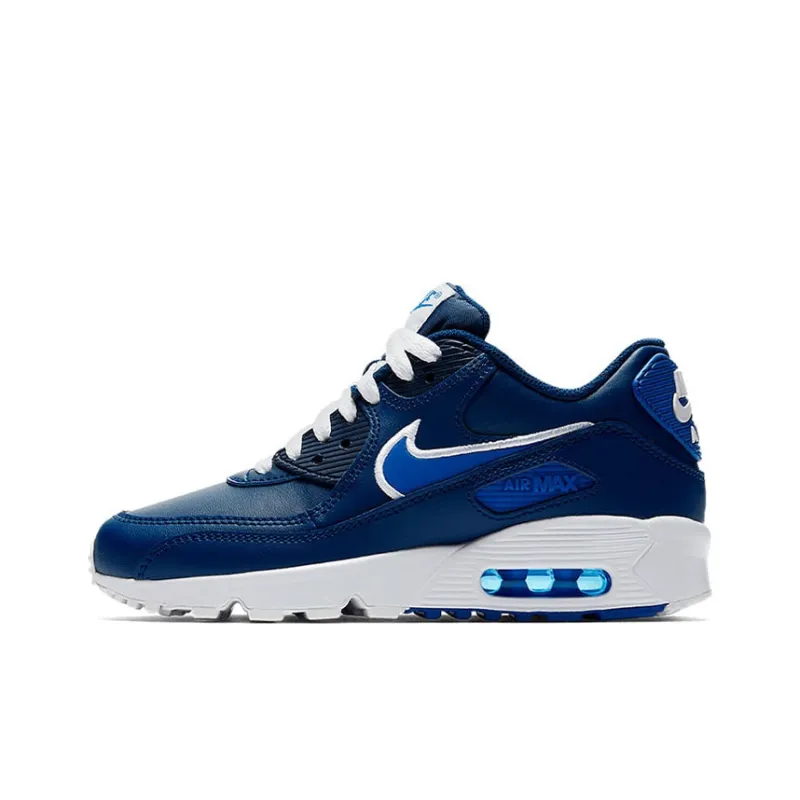 Nike Air Max 90 Wear-Resistant Slip-Resistant Cushioning Breathable Low-Top Running Shoes GS Blue White-0