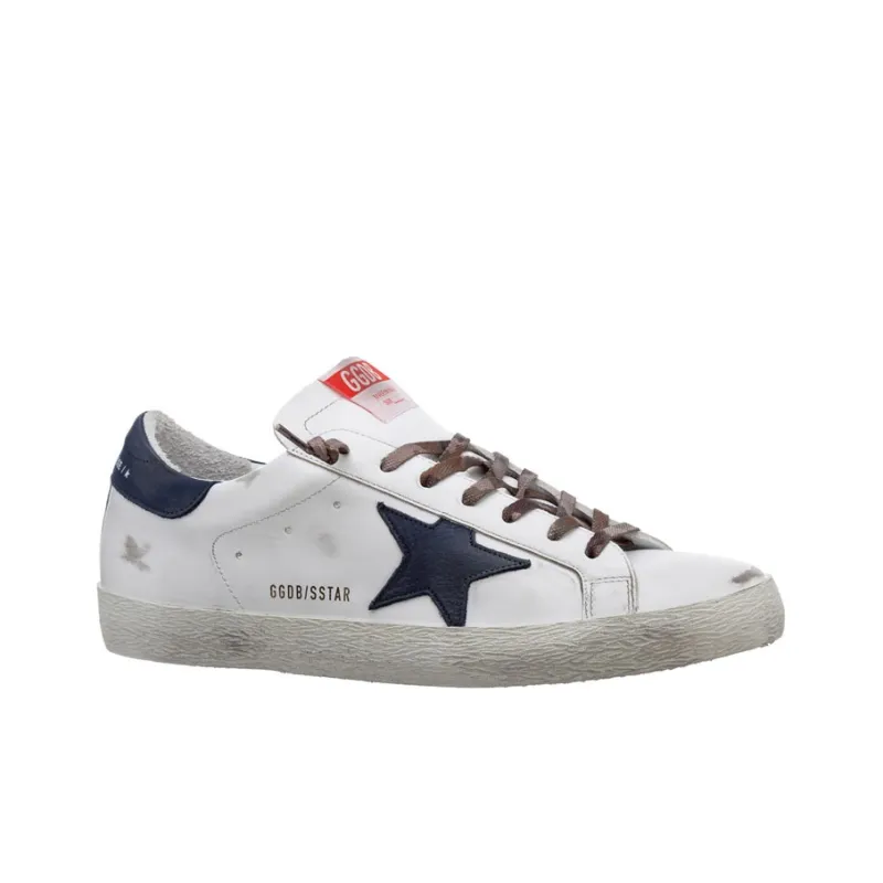 Golden Goose Super Star Low Top Stylish Skateboarding Shoes Men's White Blue Vintage Version-2