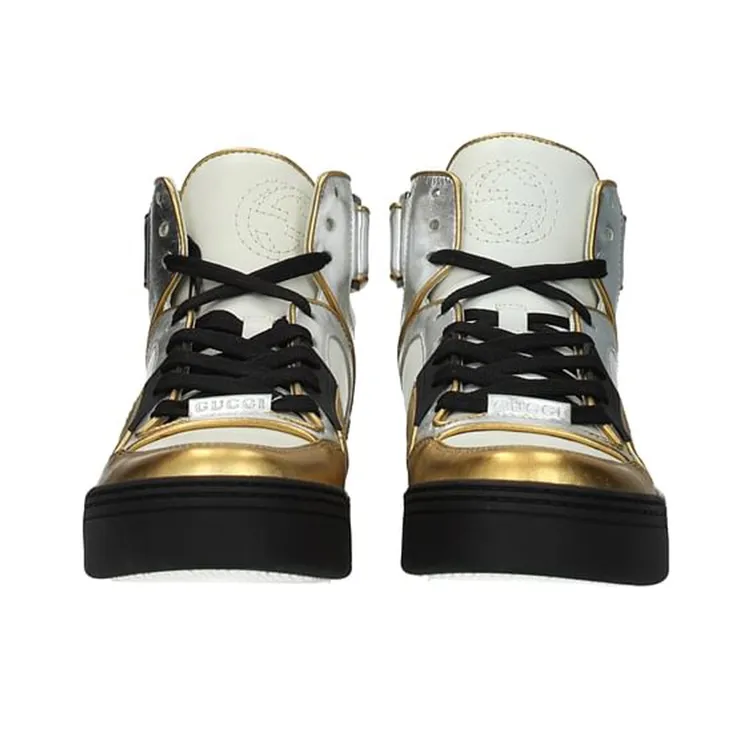 GUCCI Stylish Skateboarding Shoes Women's White Gold-3