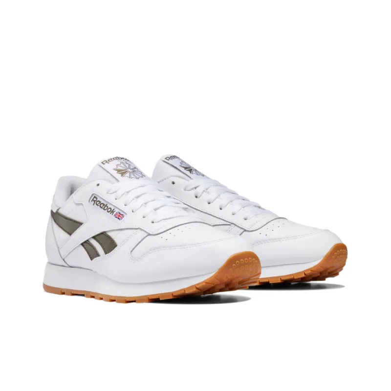 Reebok Classic Leather Wear-Resistant Low-Top Running Shoes Men's White Olive Green-2