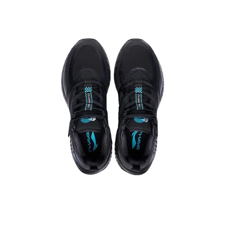 LiNing Cloud Shield Abrasion Resistant Breathable Low Top Running Shoes Men's Black Blue-3