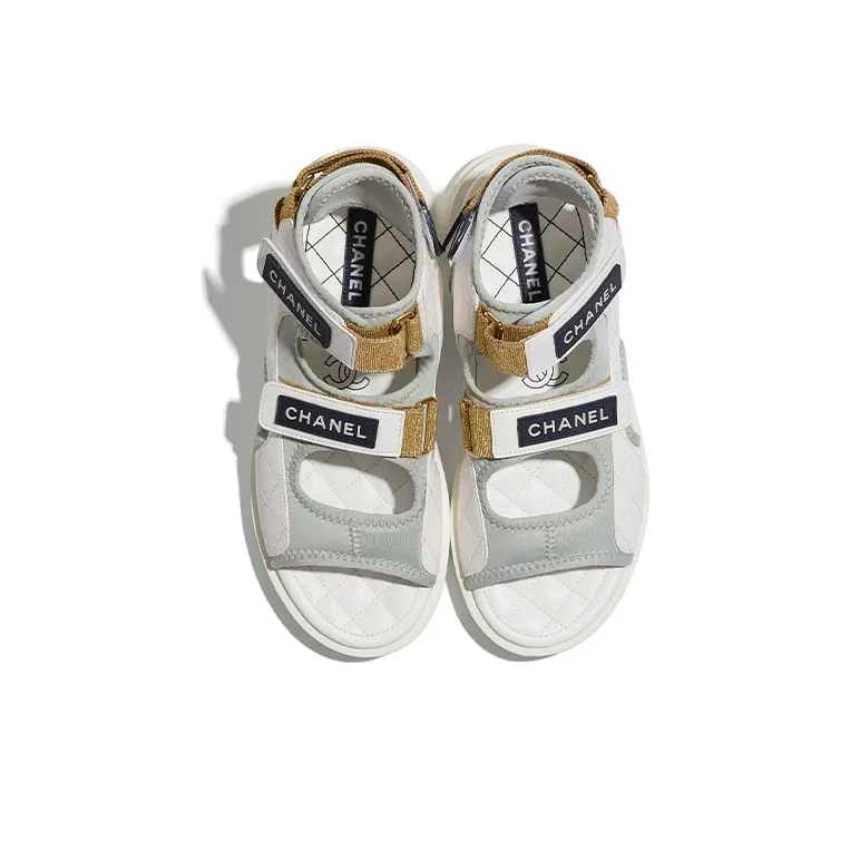 CHANEL Beach Sandals Women's White Gray Blue-3