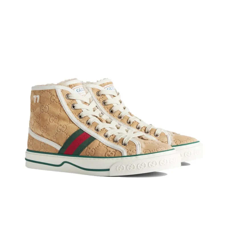 GUCCI Tennis 1977 High Gg Brown Suede Women's-2