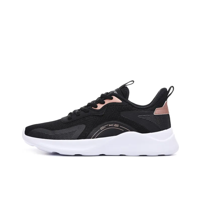 Erke Lightweight And Breathable Low Top Casual Shoes Women's Jet Black Pink Gold-0