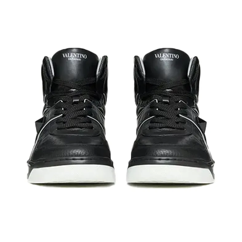 Valentino One Stud Mid Top Stylish Skateboarding Shoes Men's Black-3