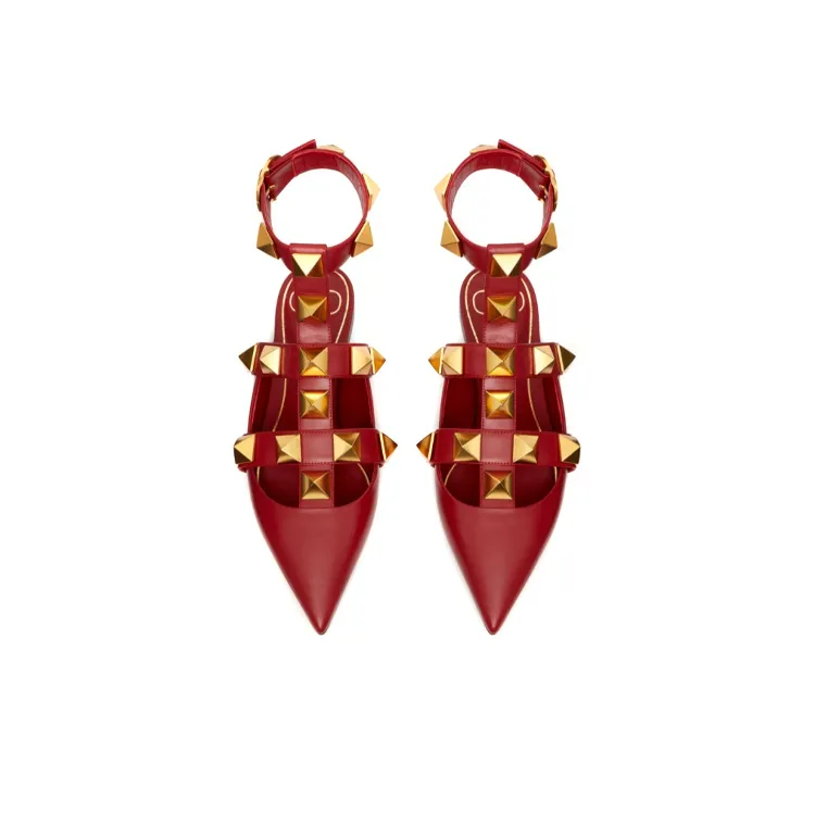 Valentino Roman Stud Casual Single Shoes Women's Red-3
