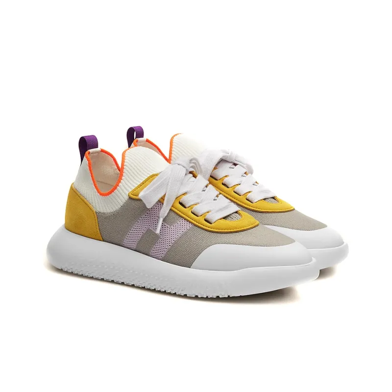 HERMES Crew Low Top Casual Shoes Women's Gray Yellow White-2