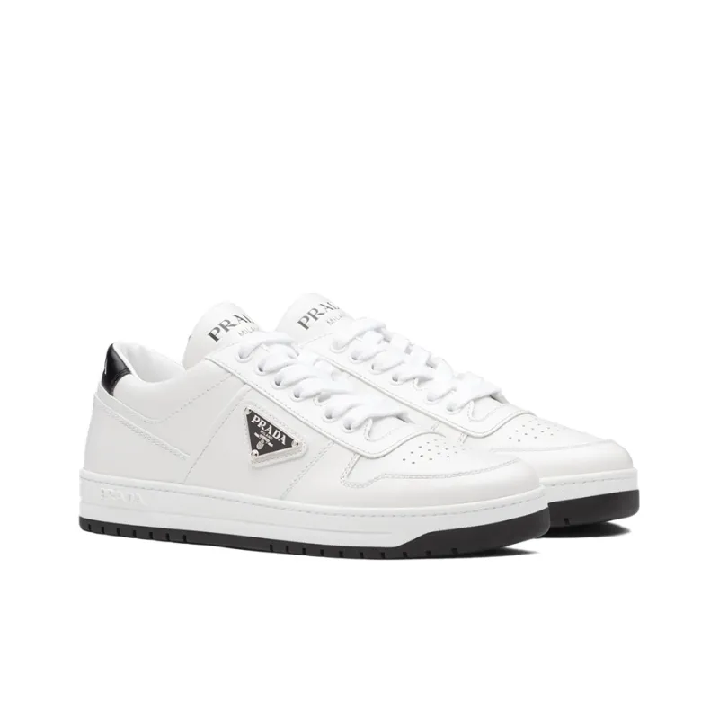 PRADA Downtown Perforated Leather Sneakers 'White Black' Women's-2