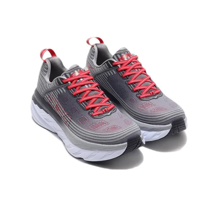 HOKA ONE ONE Bondi 6 Low Top Running Shoes Men's Gray Red-2