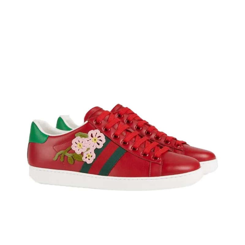 GUCCI ACE Low Top Stylish Skateboarding Shoes Women's Furong Red-1
