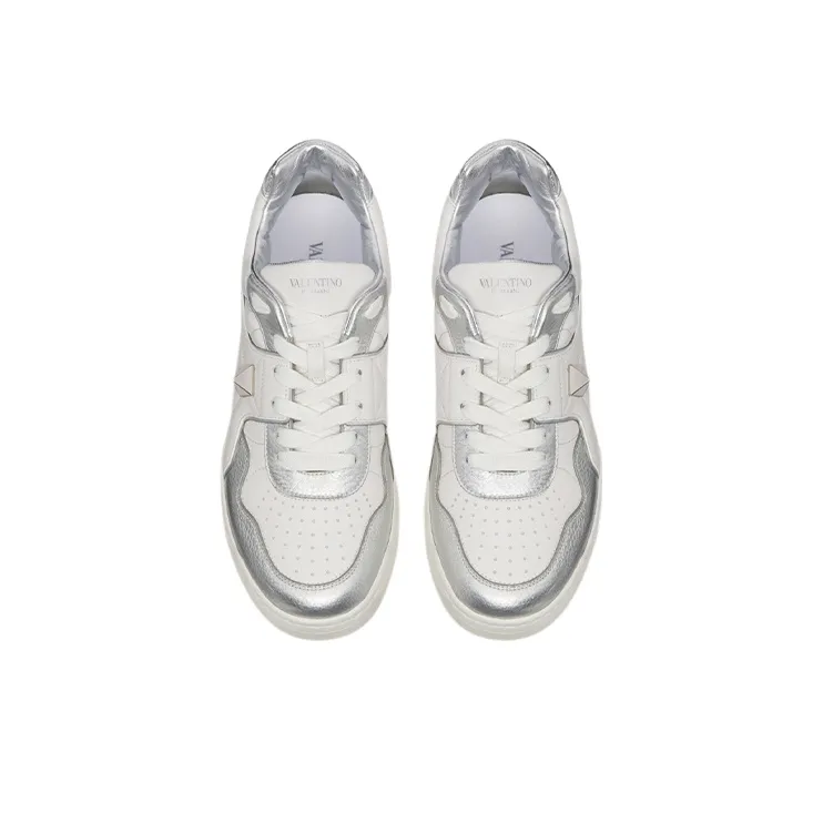 Valentino One Stud Low Top Stylish Skateboarding Shoes Men's Silver White-3