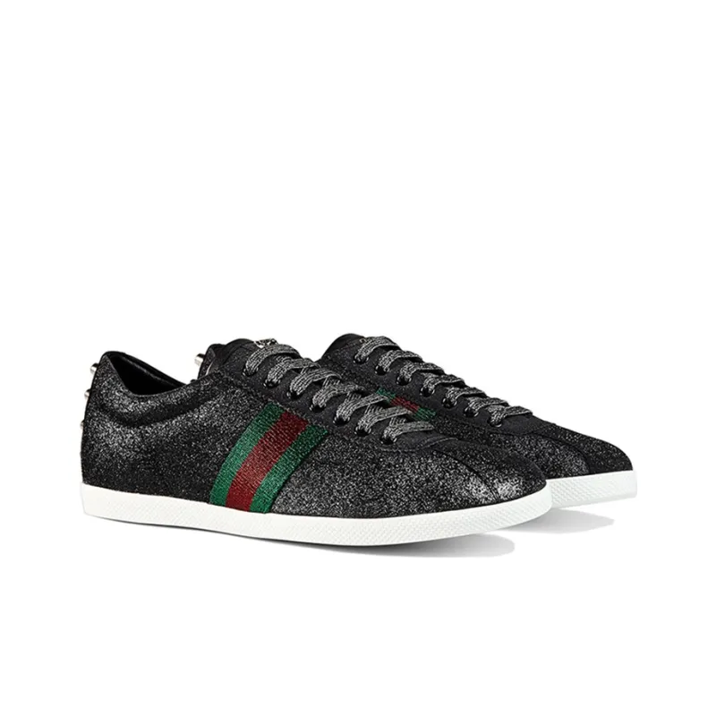 GUCCI Glitter Web Stud Low 'Black'-1