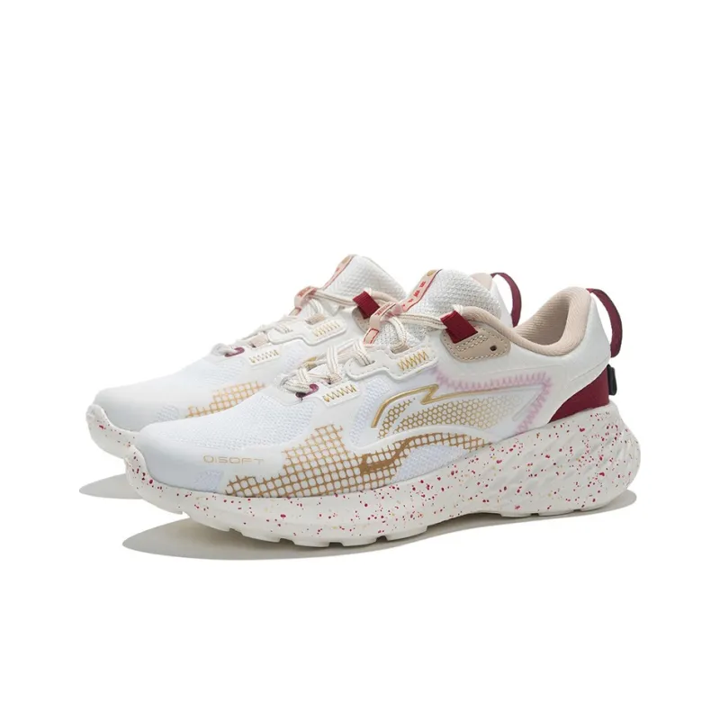 LiNing Soft Element Cushioning Anti Slip And Wear Resistant Low Top Sports Casual Shoes White Gold Red-2