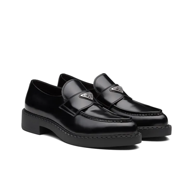 PRADA Chocolate Sharp Brushed Pointed Loafers Black Women's-2