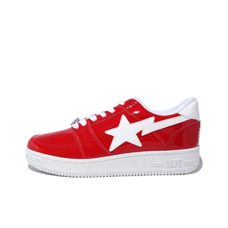 A BATHING APE STA Low Stylish Skateboarding Shoes Men's Red White-0