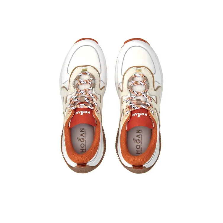 HOGAN H597 Cushioning Anti Slip And Wear Resistant Low Top Casual Shoes Women's White Orange-4