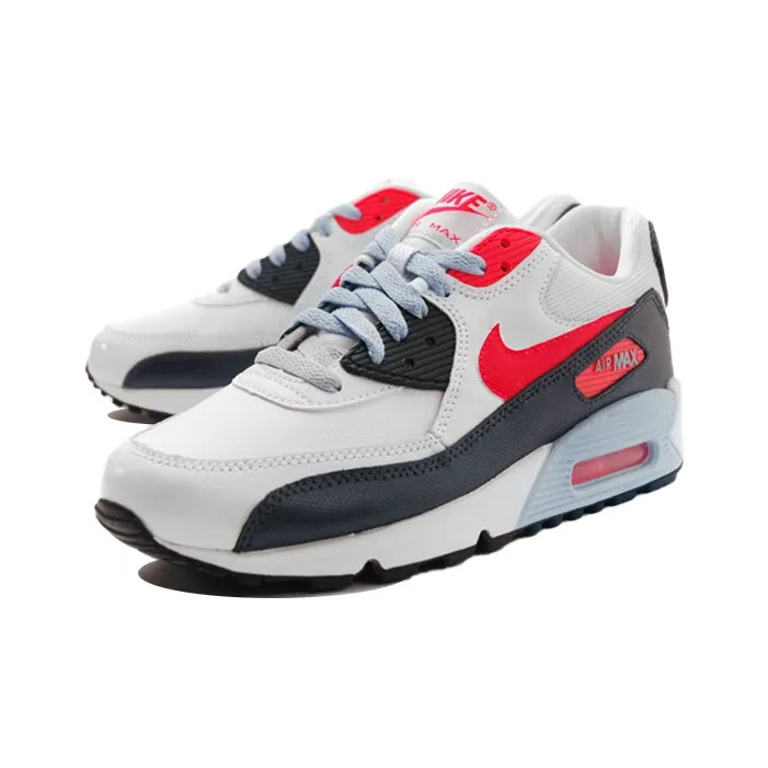 Nike Air Max 90 Cushioning Anti-Slip And Wear-Resistant Low-Top Casual Running Shoes GS White Blue-1