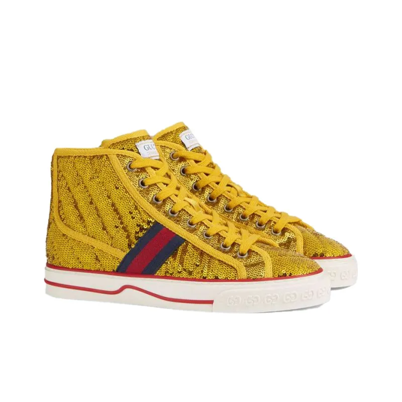 GUCCI Women's Tennis 1977 High 'Sequin Gold' Women's-2