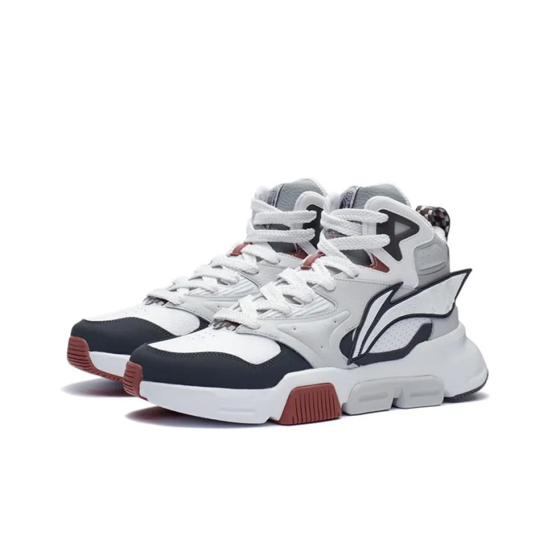 LiNing Cushioned Slip Resistant Abrasion Resistant High Top Sports Casual Shoes Microcrystalline Gray-2