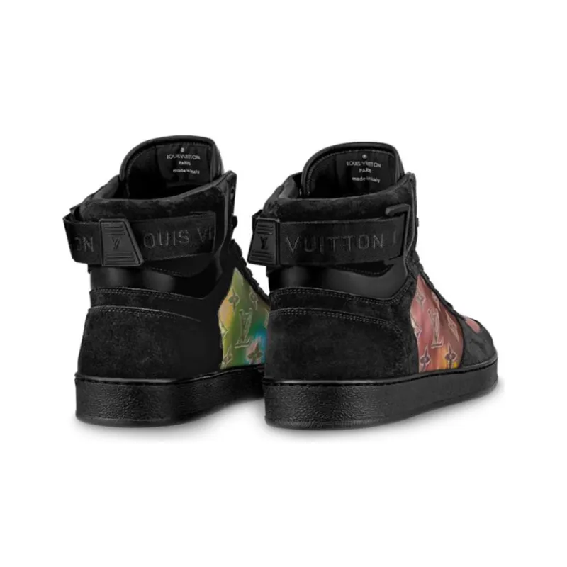 LOUIS VUITTON Rivoli Ankle Sneakers 'Black With Colorfull Monogram Patches'-2