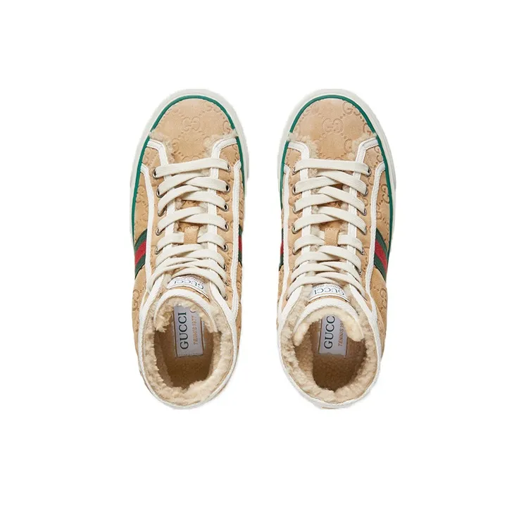 GUCCI Tennis 1977 High Gg Brown Suede Women's-3