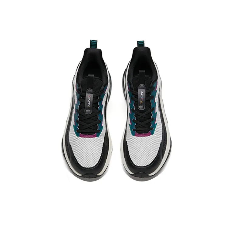 Anta Cushioned Slip-Resistant Abrasion-Resistant Low-Top Running Shoes Men's Black White Green-3