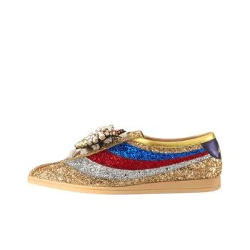GUCCI Falacer Stylish Skateboarding Shoes Women's Golden Blue Red