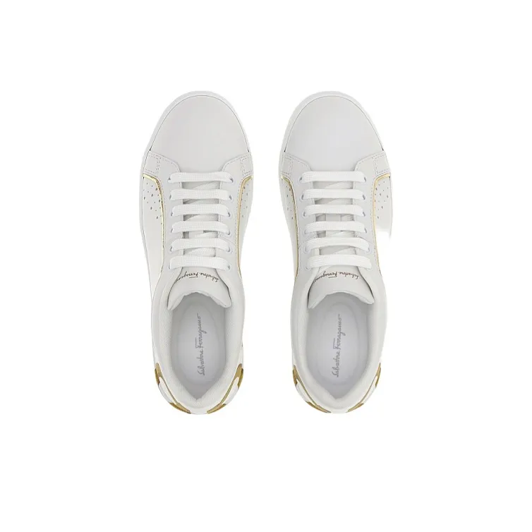 Ferragamo Gancini Skateboard Shoes Women's Low Top White-3