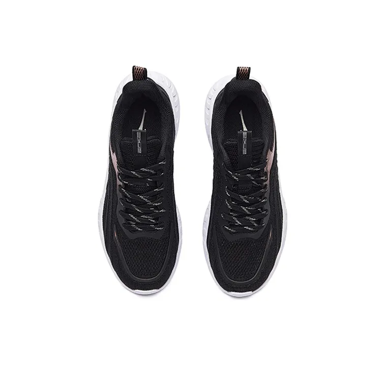 Erke Shock Absorbing, Non Slip, Wear Resistant, Breathable And Lightweight Low Top Running Shoes Women's Black Gold-2