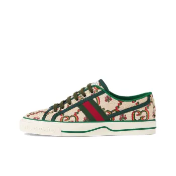GUCCI Tennis 1977 Low Top Stylish Skateboarding Shoes Women's Beige Green