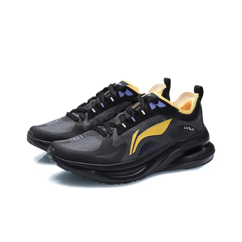 LiNing Support Shock Absorption Low Top Running Shoes Unisex Black Yellow-2