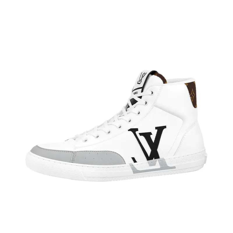 LOUIS VUITTON Lv Charlie Ankle Sneakers 'White With Black Grey Side Logo And Back Monogram'-0