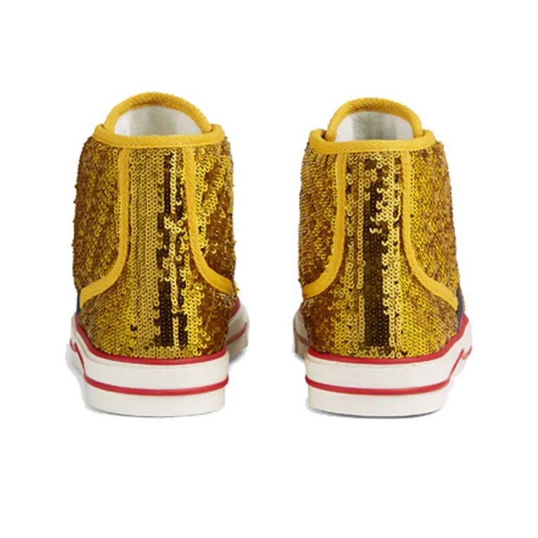 GUCCI Women's Tennis 1977 High 'Sequin Gold' Women's-4