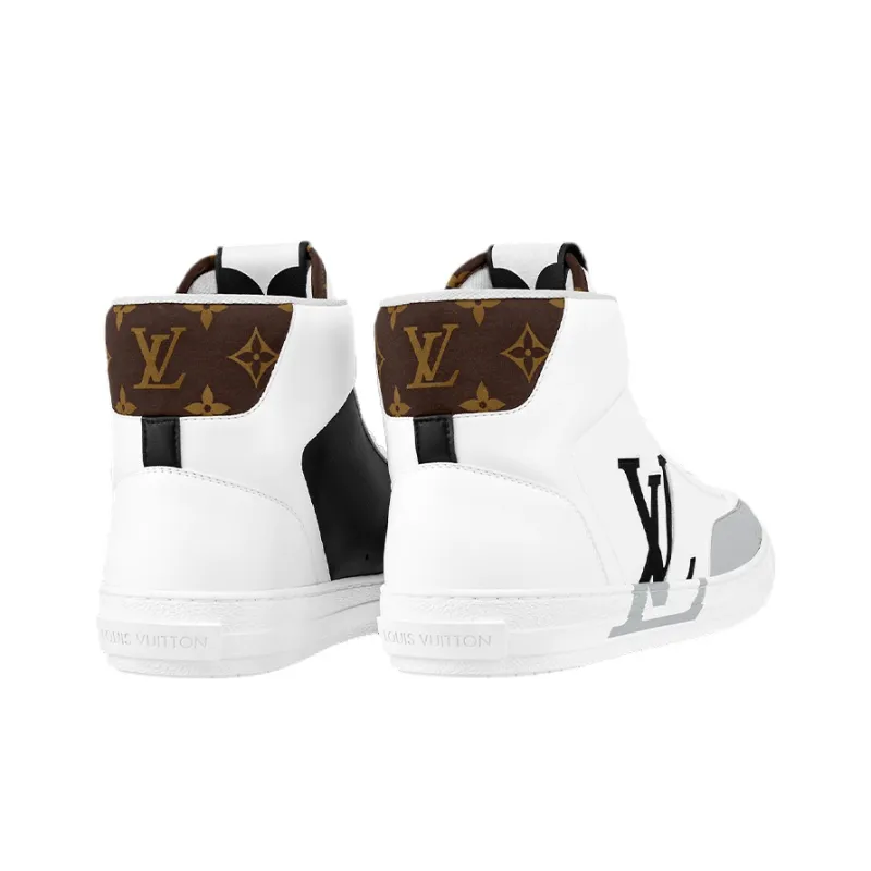 LOUIS VUITTON Lv Charlie Ankle Sneakers 'White With Black Grey Side Logo And Back Monogram'-3