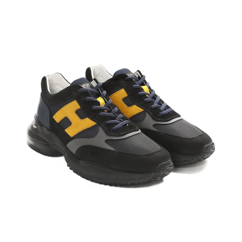 HOGAN Interaction Wear-Resistant Low-Top Casual Shoes Men's Black Gray Yellow-1