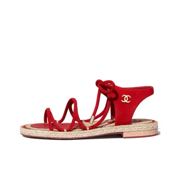 CHANEL Suede Strap Sandals Women's Red