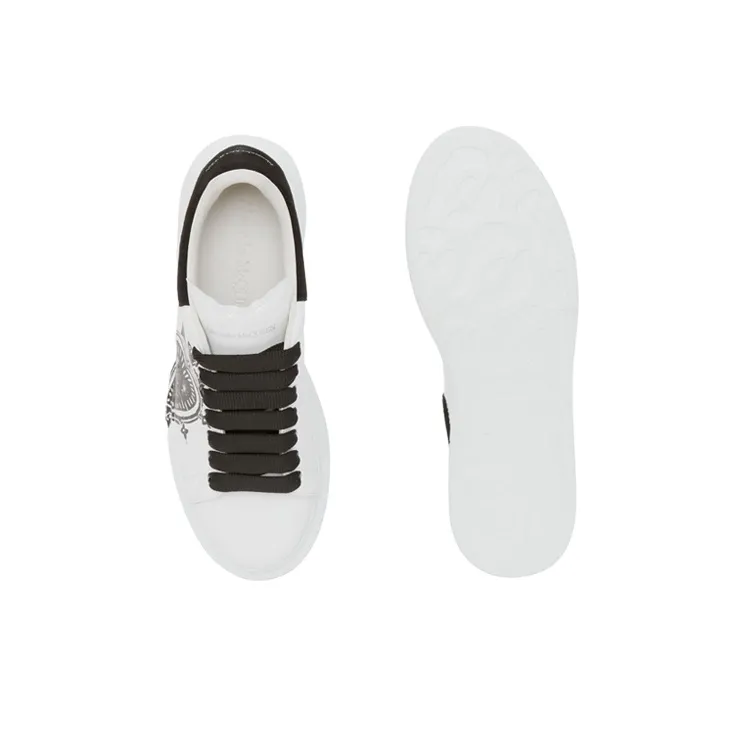 Alexander McQueen Leather Heart Logo Lace Up Oversized Sneakers 'White Black' Women's-4