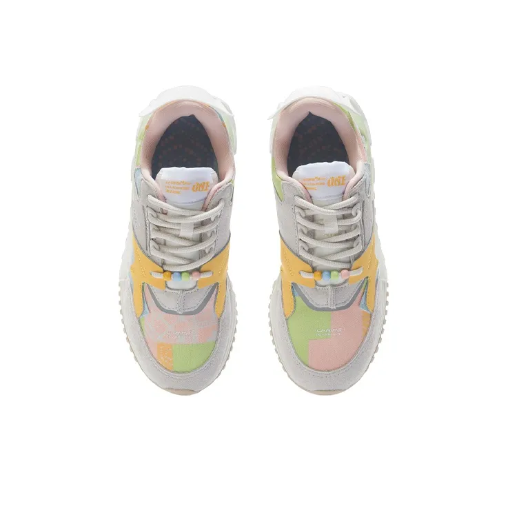 LiNing 001 Running Shoes Women's Low Top Mist White/Milk Orange Yellow-3