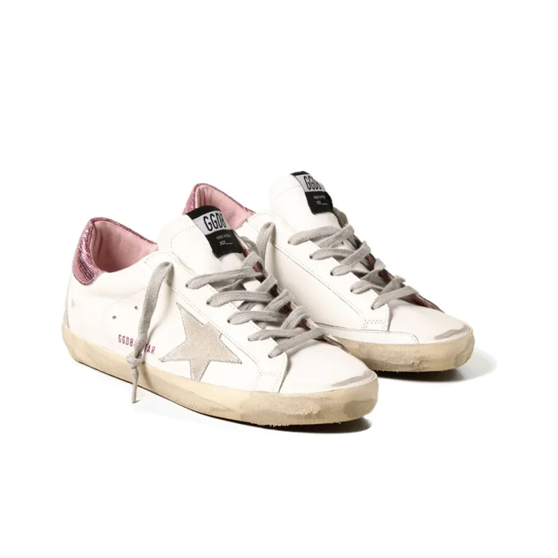 Golden Goose Super Star Low Top Stylish Skateboarding Shoes Women's White Pink Vintage Version-2