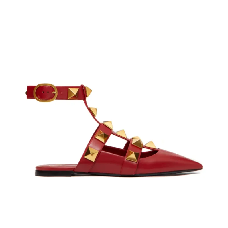 Valentino Roman Stud Casual Single Shoes Women's Red-1